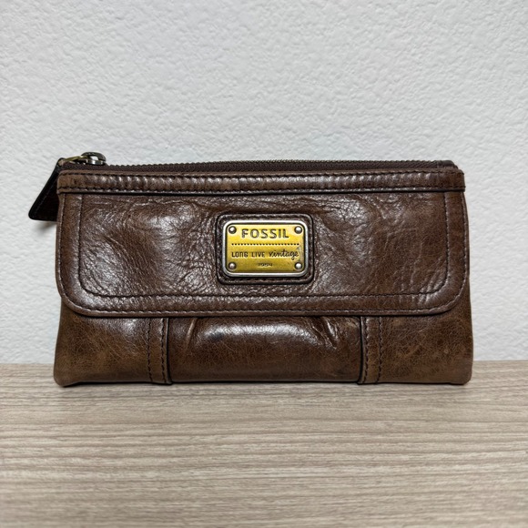 Fossil Long Live Vintage 1954 Emory Clutch Wallet Brown Leather - Picture 1 of 7